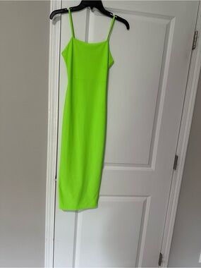 PrettyLittleThing Neon Green Spaghetti Strap Midi Dress